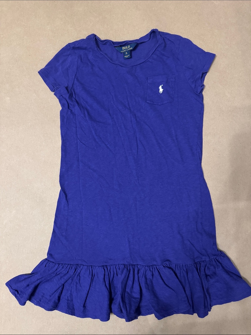 Polo by Ralph Lauren Girls' Royal Purple Short-Sleeve Pocket Ruffle Hem Dress